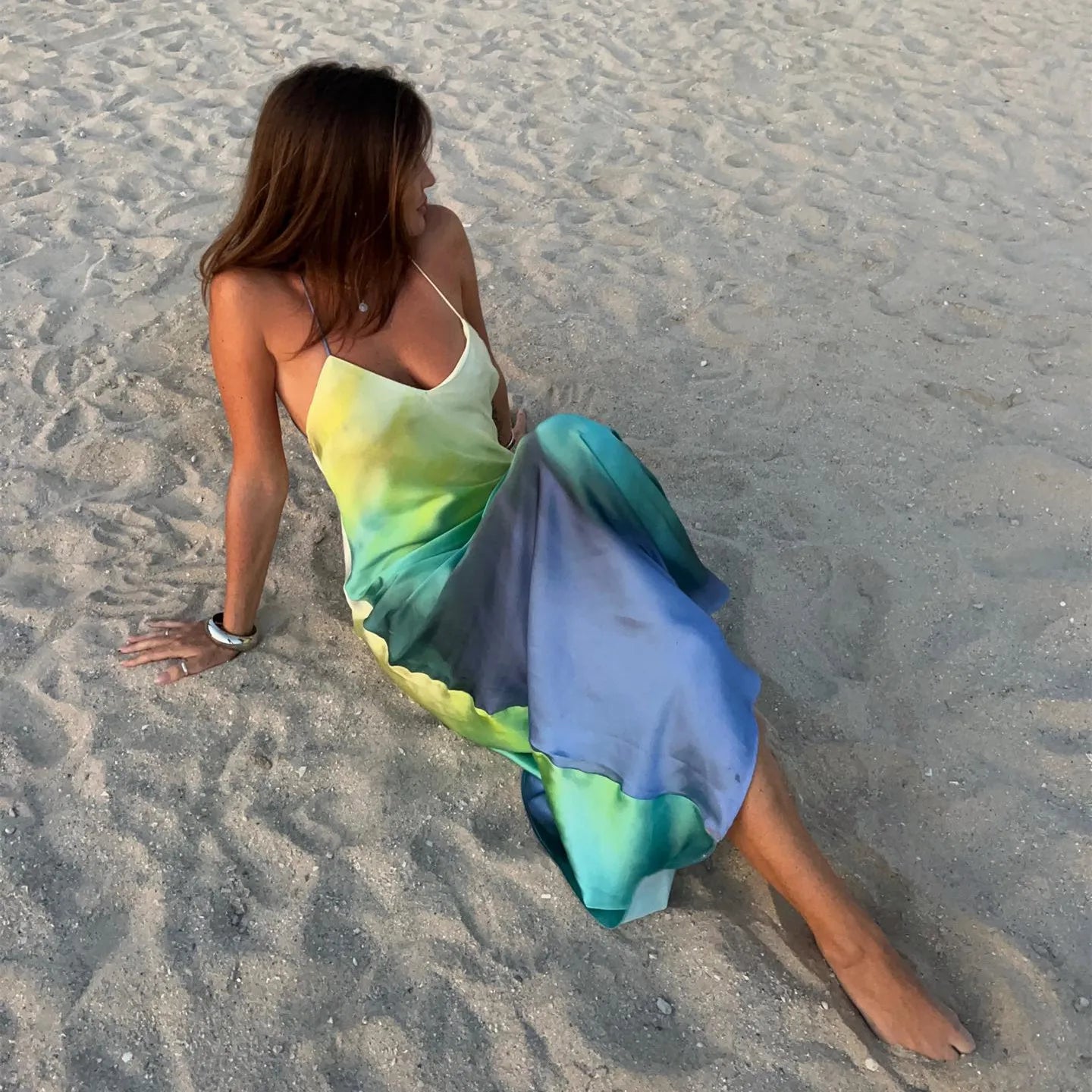 Hirigin – robe de plage en Satin imprimé, Sexy, Maxi, moulante, dos nu, teinture, cravate, élégante, robes de soirée, tenues de vacances, été