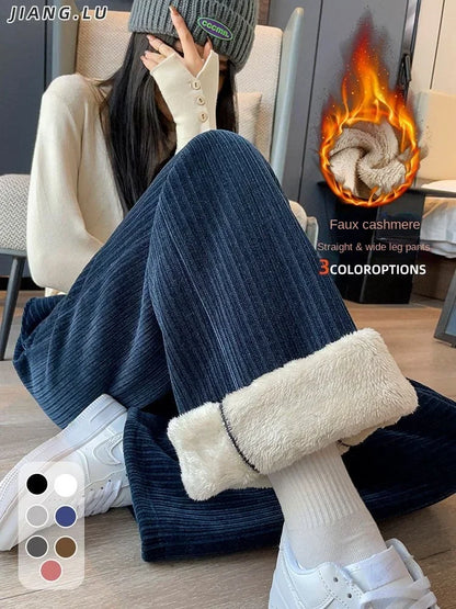 Pants Women Thickened Lamb Fleece Wide Leg Pants Plus Velvet Women's Autumn Winter Fashion Loose Pants Cashmere Casual Pants