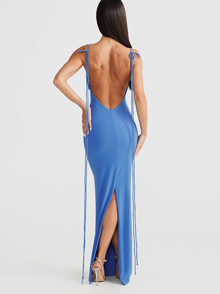 Hugcitar – robe de bal Maxi, couleur Pure, sans manches, réglable, fente à lacets, Sexy, Slim, tenue élégante, fête de vacances, printemps 2024