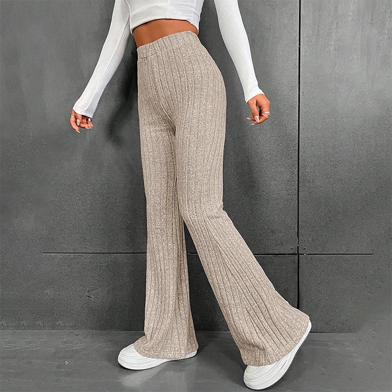 CUTENOVA Fall New 2023 Solid Wide Pit Stripe Casual Knitted Wide-Legged Pants For Women Keep Warm In Autumn And Winter Streetwea