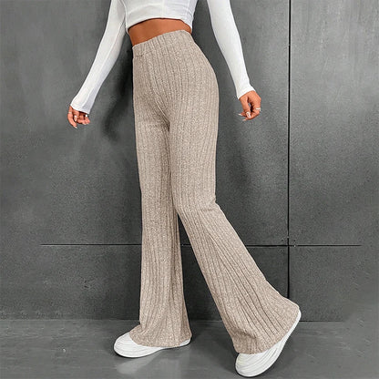 CUTENOVA Fall New 2023 Solid Wide Pit Stripe Casual Knitted Wide-Legged Pants For Women Keep Warm In Autumn And Winter Streetwea