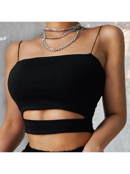 2022 New Fashion Hot Sexy Women Summer Sexy Casual Sleeveless Cut-Out Short Tee Shirt Crop Top Vest Strap Tank Top Blouse