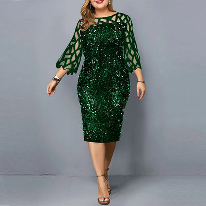 Élégant Sequin grande taille 4XL 5XL femmes Robe Midi Sexy décontracté robes de soirée Robe de mariage de luxe Robe Rouge robes