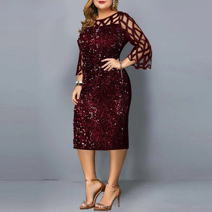 Élégant Sequin grande taille 4XL 5XL femmes Robe Midi Sexy décontracté robes de soirée Robe de mariage de luxe Robe Rouge robes