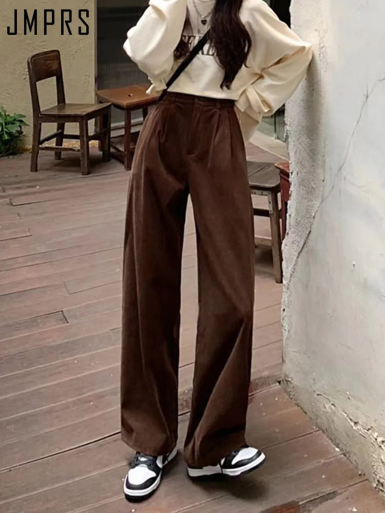 JMPRS pantalones de pana Vintage de cintura alta para mujer, pantalones rectos informales de primavera, pantalones Corán Vintage con bolsillos de café, pantalones que combinan con todo, nuevos