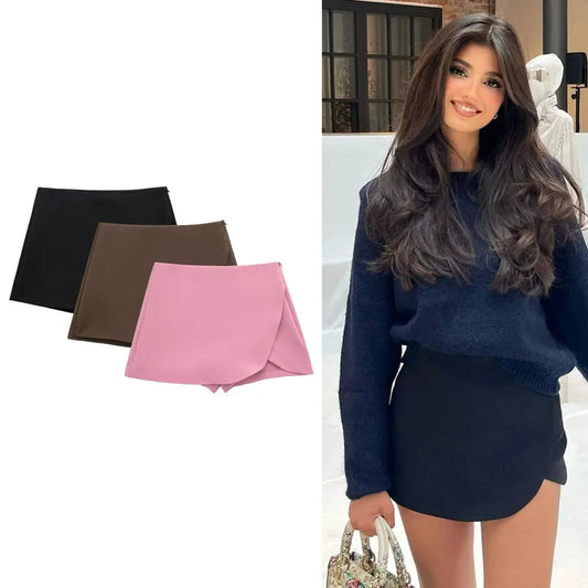 TRAF Woman Mini Skirt Shorts High waist Shorts Black Pink Sex Women's Summer Shorts Autumn Fashion Wrap Shorts Skirt