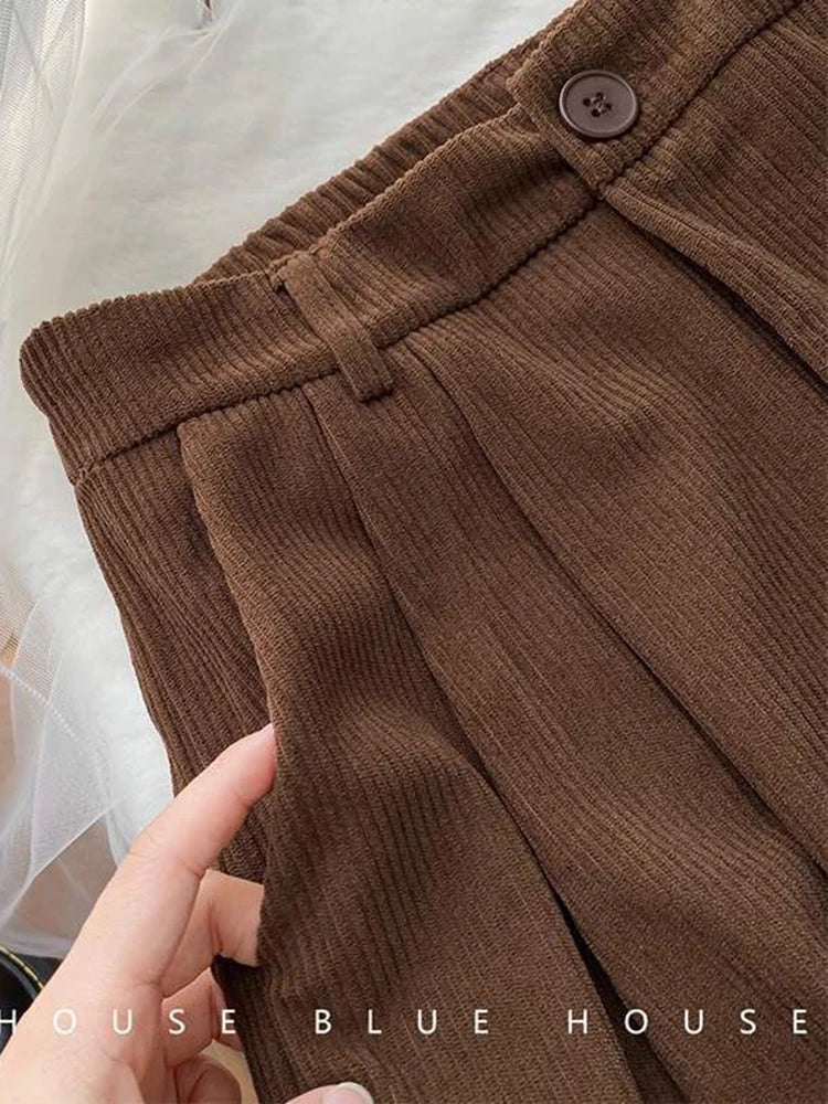 ZOKI, pantalones de pana Retro de cintura alta para mujer, Pantalones rectos informales de otoño, Pantalones largos Vintage con bolsillos de café, pantalones que combinan con todo, nuevos