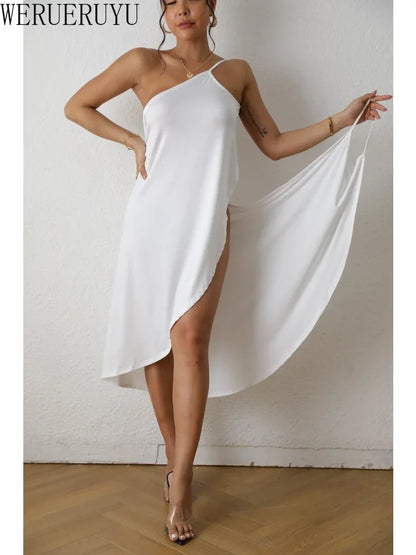 Robe de plage mi-longue pour femmes, robe une pièce d'été Y2k, vêtements Streetwear, noir et blanc, sans manches, robes longues à bandes pour femmes, 2023