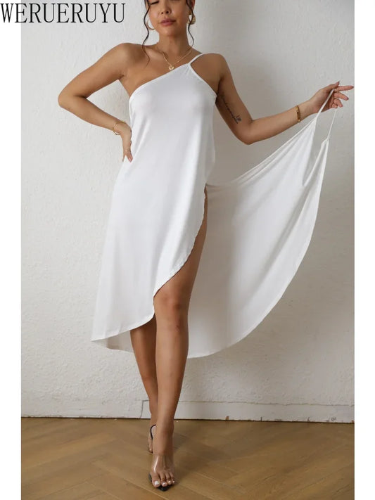 Vestido de playa por debajo de la rodilla para mujer, vestido de una pieza Y2k, ropa de calle, vestidos largos ajustados sin mangas en blanco y negro para mujer 2023