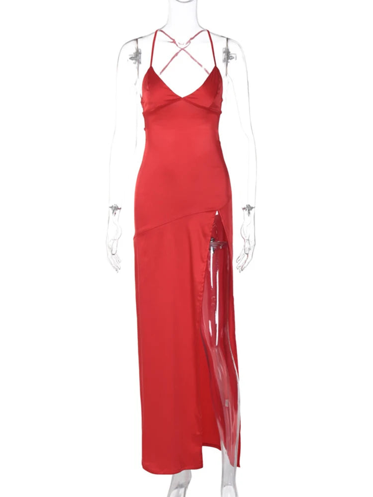 Dulzura-Vestido largo de encaje con espalda descubierta y abertura lateral para mujer, vestido largo Sexy ajustado para fiesta, Club, ropa de noche de cumpleaños, verano 2024