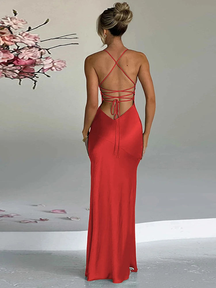 Dulzura Lace Up Backless Side Slit Maxi Dress For Women Bodycon Sexy Long Dress Party Club Birthday Evening Clothes 2024 Summer