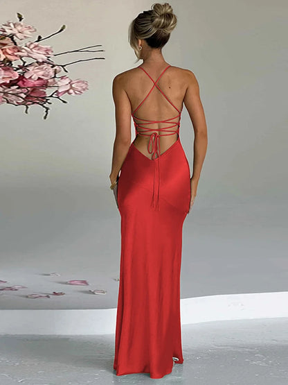 Dulzura Lace Up Backless Side Slit Maxi Dress For Women Bodycon Sexy Long Dress Party Club Birthday Evening Clothes 2024 Summer