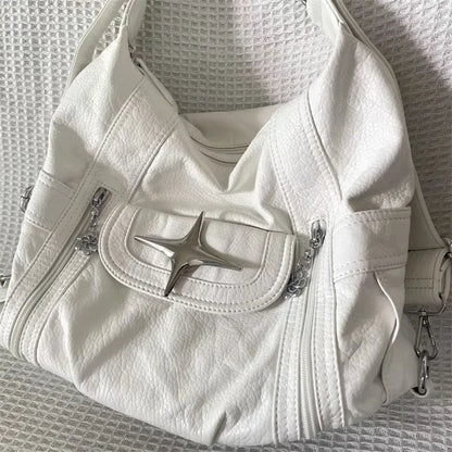 Xiuya Y2k-Bolso de hombro de gran capacidad, bolso cruzado de cuero Pu blanco, estilo americano, moda gótica Punk, bolso de diseño sencillo