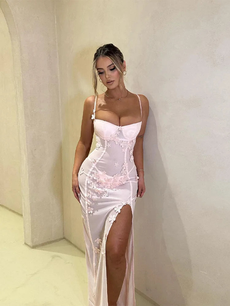 Fashion Sling High Split Maxi Dress Women Chic Sleeveless High Waist Bodycon A-line Dresses 2024 Lady Evening Party Vestido