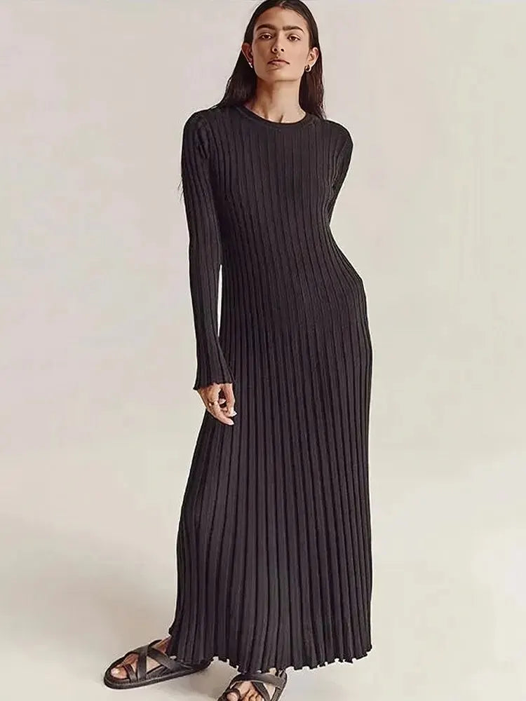 Robe Maxi en laine tricotée à manches longues pour femmes, coupe Slim, ajourée, mi-longue, chaude, soirée, Club, robe longue en laine