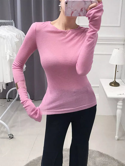 Sexy Shirt Women T-Shirt Long Sleeve Korean Style Slim Basic Elasticity Tshirt Top Womens Clothing T Shirt Femme