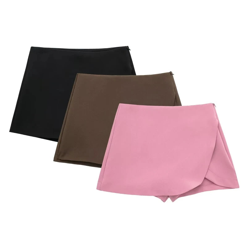 TRAF-minifalda corta para mujer, pantalones cortos de cintura alta, color negro y rosa, pantalones cortos sexis de verano para mujer, pantalones cortos envolventes de moda de otoño, falda