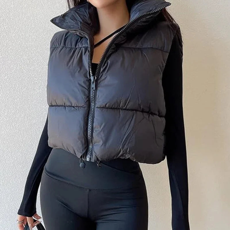 TRAF Otoño Invierno chaleco cálido para mujer sin mangas abrigos cortos chaqueta abajo chaleco mujer moda mujer chalecos abrigo