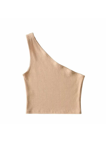 Camisetas sin mangas recortadas de un hombro para mujer, camisetas sin mangas de verano, camisola Sexy con cuello oblicuo, corsé elástico, Tops cortos ajustados de tubo para mujer