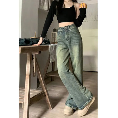 Pantalon Baggy droit en Denim pour femme, Vintage des années 90, Y2K, taille haute, jambes larges, Streetwear, décontracté, assorti avec tout, nouveau