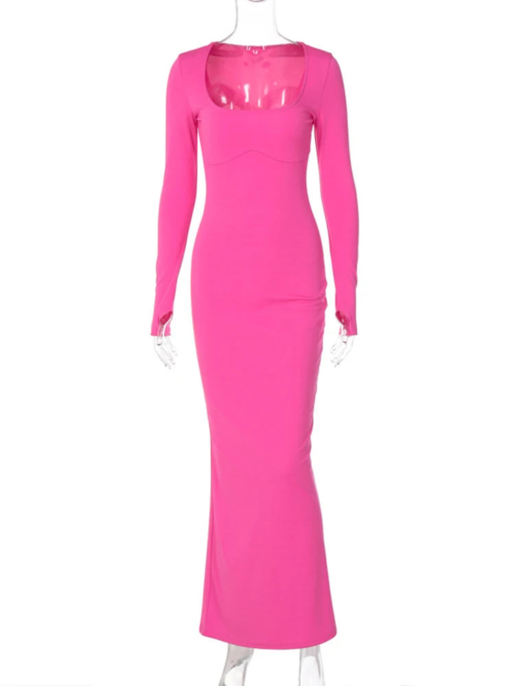 Dulzura Rose rouge à manches longues robe mi-longue pour les femmes moulante Sexy Streetwear fête Club tenues robe longue vêtements élégants soirée