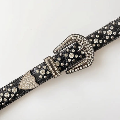 Ceintures Punk en strass foncé pour femmes et hommes, bracelet en cuir de styliste, diamant Bing, Cowboy occidental Y2K E, ceinture de mode pour filles et jeans