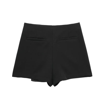 TRAF Falda tipo pantalón corto para mujer, faldas cortas asimétricas de cintura alta, minifalda negra, pantalones cortos para mujer, pantalones cortos de moda para primavera y otoño