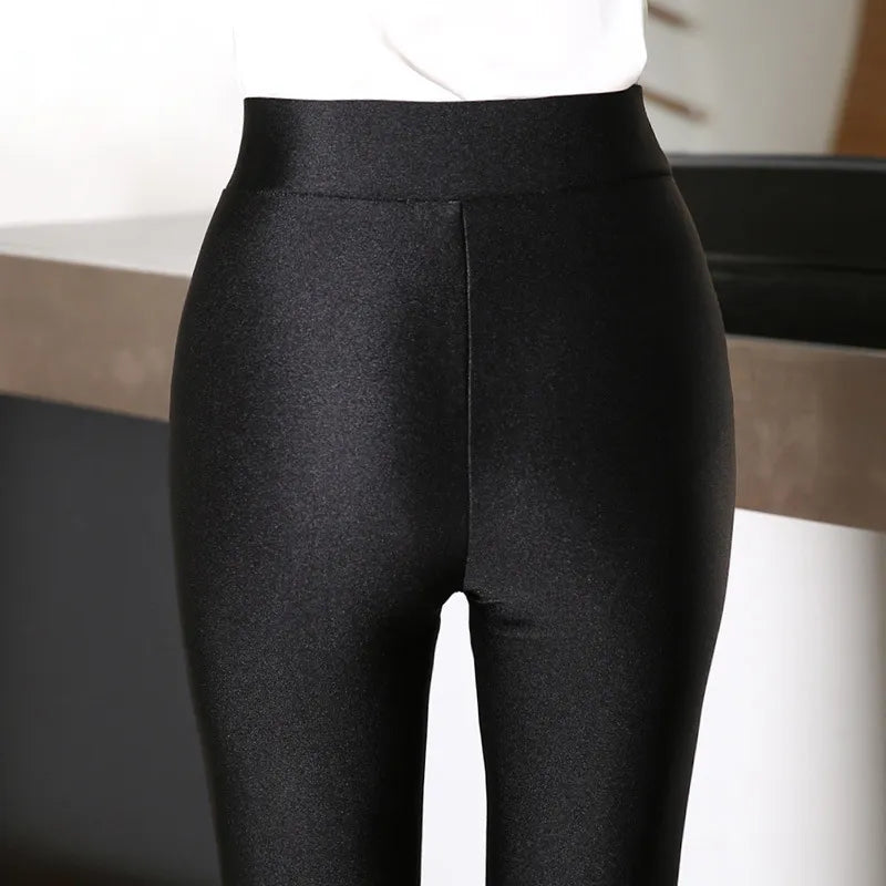 Leggings chauds d'hiver en peluche pour femmes, pantalons slim épais, noirs, taille haute, brillants, pour l'extérieur, nouvelle collection