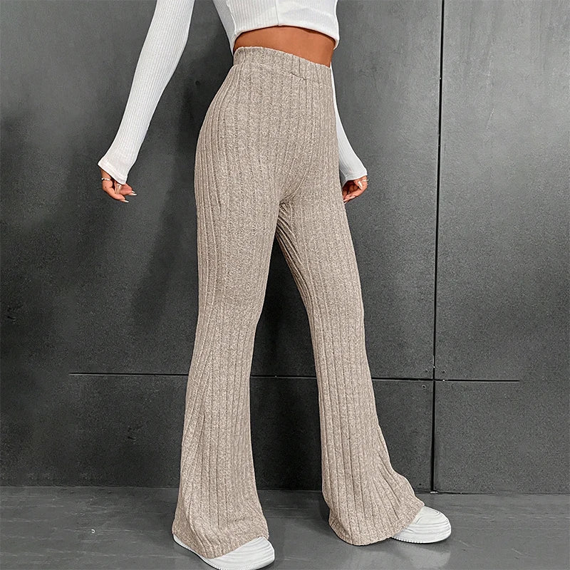 CUTENOVA Fall New 2023 Solid Wide Pit Stripe Casual Knitted Wide-Legged Pants For Women Keep Warm In Autumn And Winter Streetwea