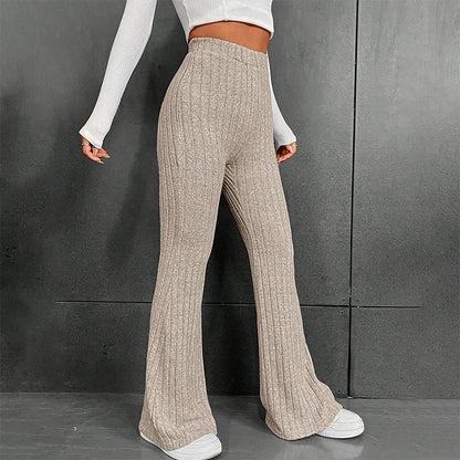 CUTENOVA otoño nuevo 2023 sólido ancho Pit Stripe Casual tejido pantalones de pierna ancha para mujeres mantener el calor en otoño e invierno Streetwea