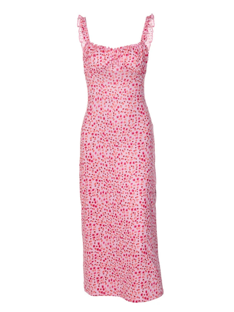 Dulzura-vestido Midi con estampado Floral y tirantes para mujer, ropa de calle sexi ceñida, trajes de fiesta para primavera y verano, ropa de vacaciones y cumpleaños