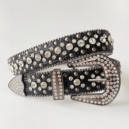 Ceintures Punk en strass foncé pour femmes et hommes, bracelet en cuir de styliste, diamant Bing, Cowboy occidental Y2K E, ceinture de mode pour filles et jeans