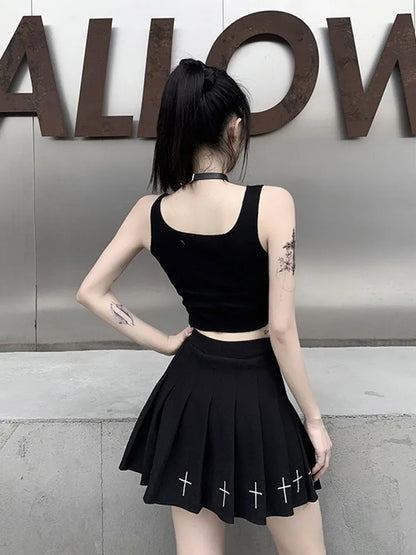 Punk Style Patchwork Tank Tops Aesthetic Letter And Graphic Print Women Crop Top Color Blocking Sleeveless Streetwear