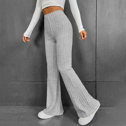 CUTENOVA Fall New 2023 Solid Wide Pit Stripe Casual Knitted Wide-Legged Pants For Women Keep Warm In Autumn And Winter Streetwea