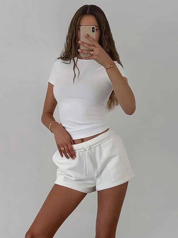 Spring New Short Sleeve T-Shirt Women Solid Simple Casual Soft All-Match Hot Basic Crop Tops Tees Summer Fashion