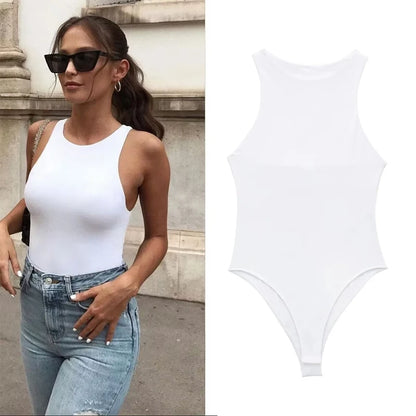 TRAF-Body blanco y negro de una pieza para mujer, mono con Tanga, pelele para mujer sin mangas, mono corto para mujer