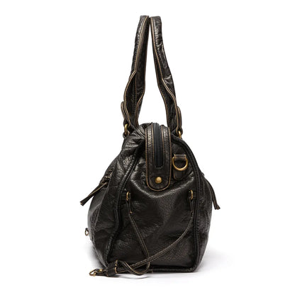 Bolso Annmouler de gran capacidad para mujer, bolso de mano de piel sintética, bandolera de cuero lavada Vintage, bolso de calidad para mujer