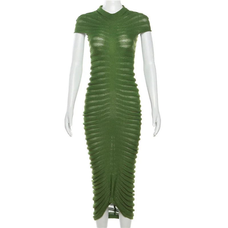 Robe mi-longue froncée, col rond, manches courtes, Sexy, tricotée, transparente, Cover-Up pour la plage, printemps-automne, Robe d'anniversaire féerique de luxe, 2023