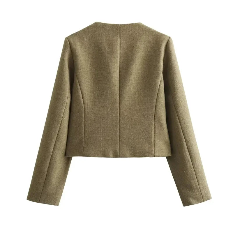 TRAF automne veste courte pour femmes manteau hiver veste courte Tweed col rond à manches longues Demi-saison veste Bomber vêtements d'extérieur