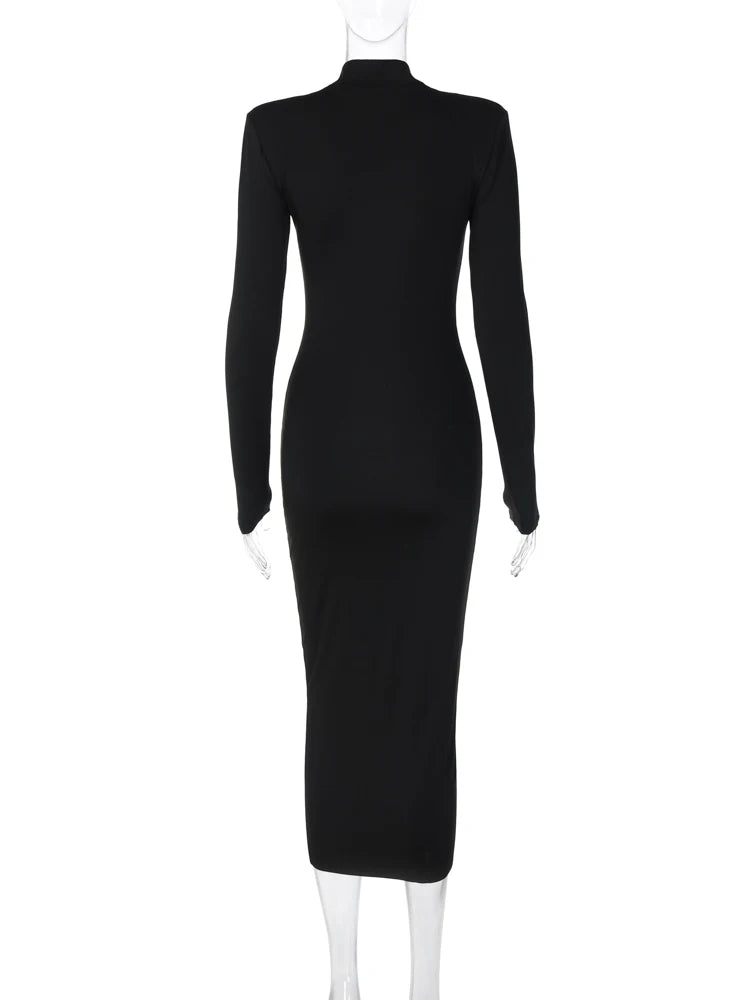 Hugcitar mujeres moda cuello alto manga larga negro Sexy ceñido al cuerpo Maxi vestido de graduación 2022 otoño Casual ropa de calle disfraces de Halloween