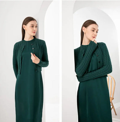 AS mujer ropa maxi vestido de raso / vestido de punto de canalé + cárdigan de punto de ochos Colección Otoño Invierno