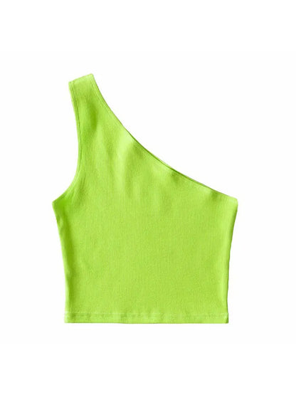 Camisetas sin mangas recortadas de un hombro para mujer, camisetas sin mangas de verano, camisola Sexy con cuello oblicuo, corsé elástico, Tops cortos ajustados de tubo para mujer