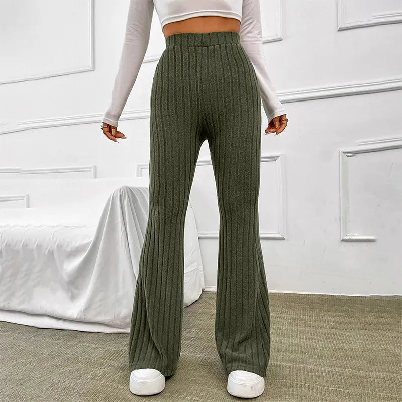 CUTENOVA Fall New 2023 Solid Wide Pit Stripe Casual Knitted Wide-Legged Pants For Women Keep Warm In Autumn And Winter Streetwea