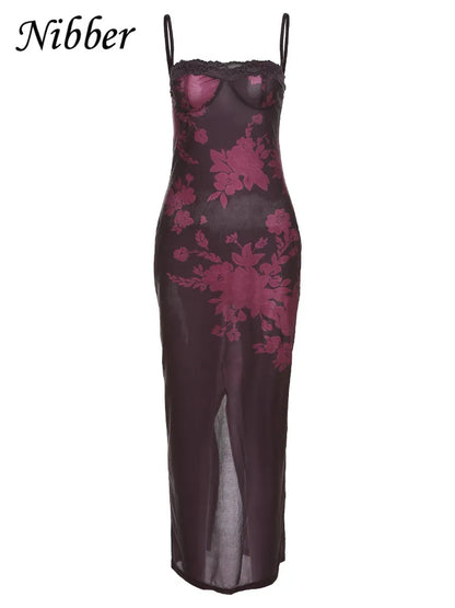 Nibber – robe Maxi en dentelle imprimé Floral, bretelles enveloppées sur la poitrine, élégante, Sexy, dos nu, Slim, vêtements de club de nuit