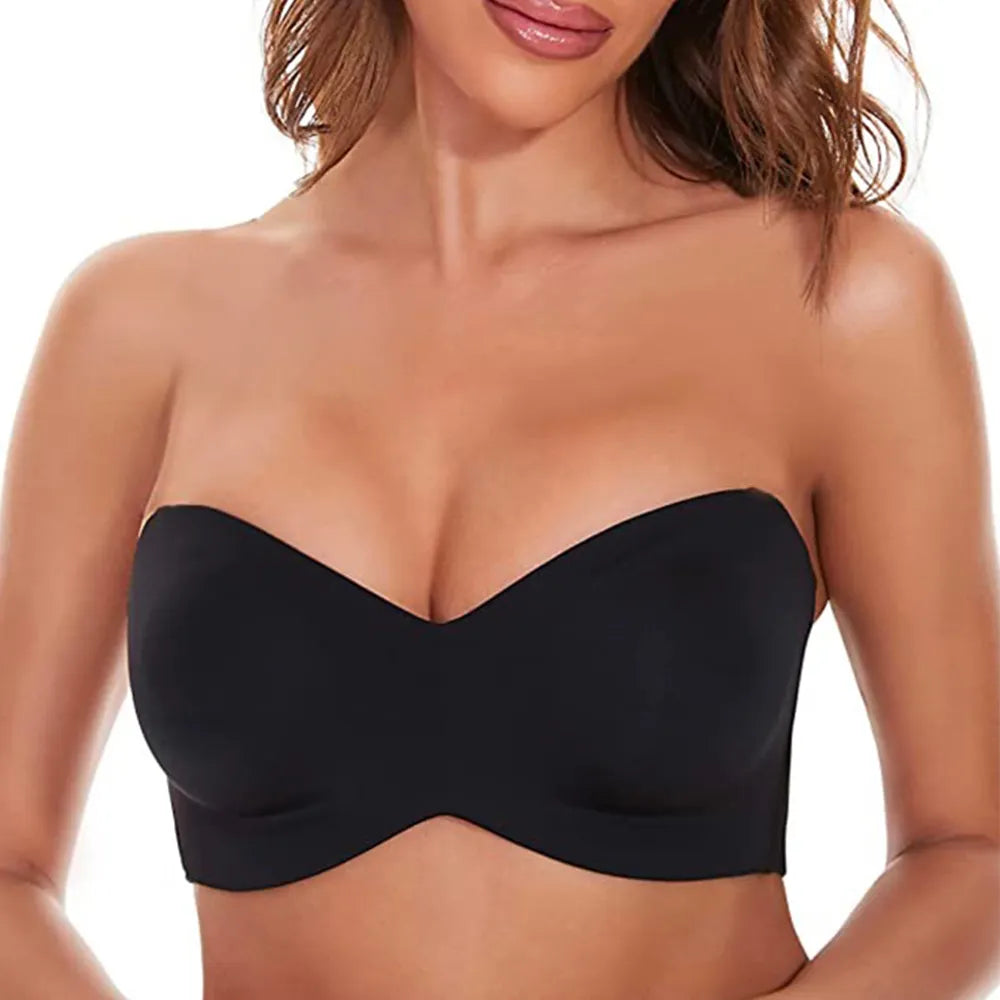 Sujetador bandeau Convertible antideslizante de soporte completo sin tirantes Push up talla grande sujetador sin costuras con aros Convertible suavizante sin relleno