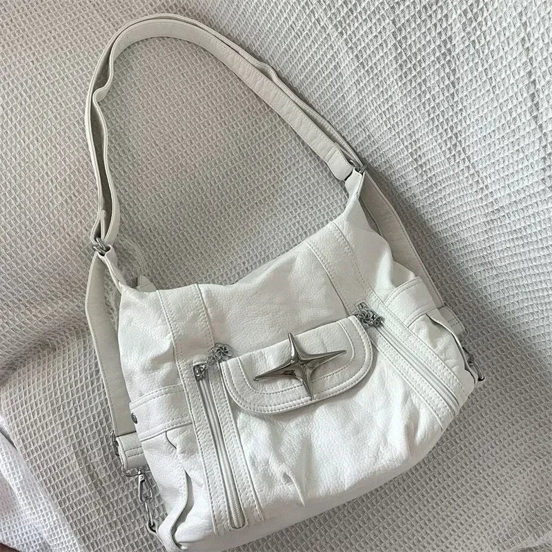 Xiuya Y2k-Bolso de hombro de gran capacidad, bolso cruzado de cuero Pu blanco, estilo americano, moda gótica Punk, bolso de diseño sencillo