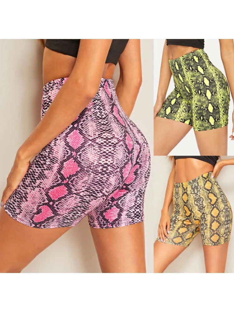 Pantalones Cortos sexis de verano para Mujer, nuevos Pantalones Cortos con estampado de serpiente de cintura alta, Pantalones Cortos de cintura elástica, Pantalones Cortos para Mujer