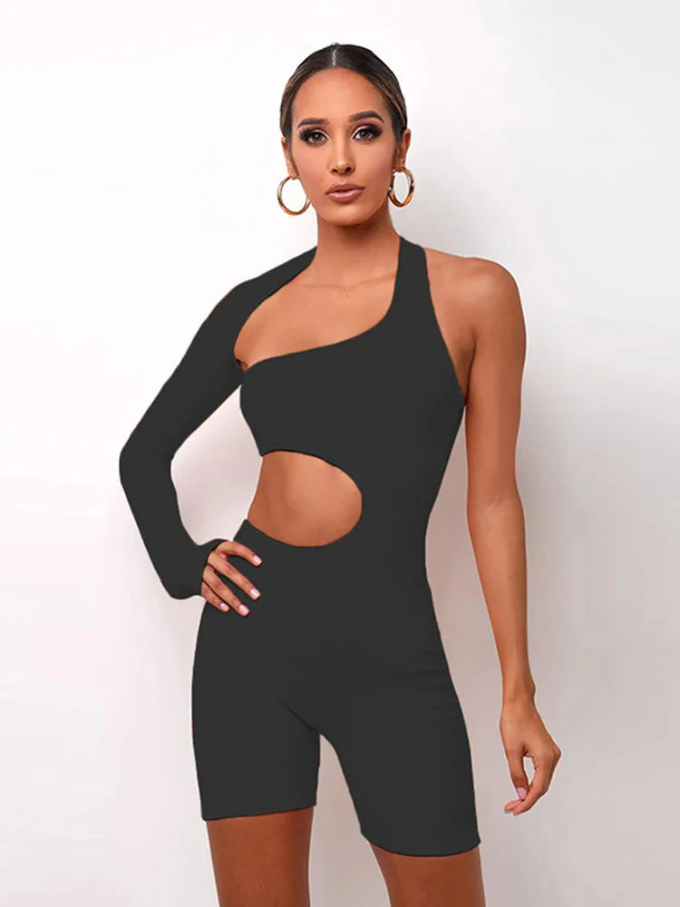 Kliou Asymmetrical Solid Women Rompers Basic Long Sleeve Casual Sportswear Streetwear Female Elastic High Waist Jumpsuits