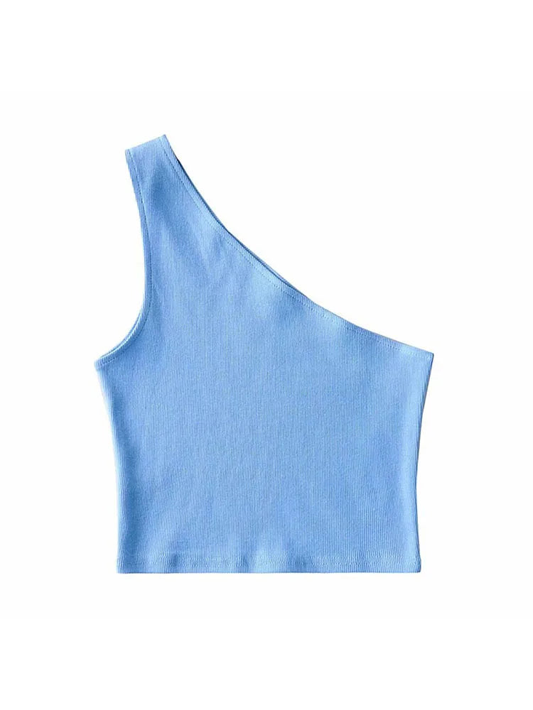 Camisetas sin mangas recortadas de un hombro para mujer, camisetas sin mangas de verano, camisola Sexy con cuello oblicuo, corsé elástico, Tops cortos ajustados de tubo para mujer