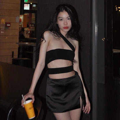 BUILDINGB Autumn New Arrival Black Strapless Oblique Collar Sleeveless Versatile Hottie Girls Hollow Sexy Backless Jumpsuit